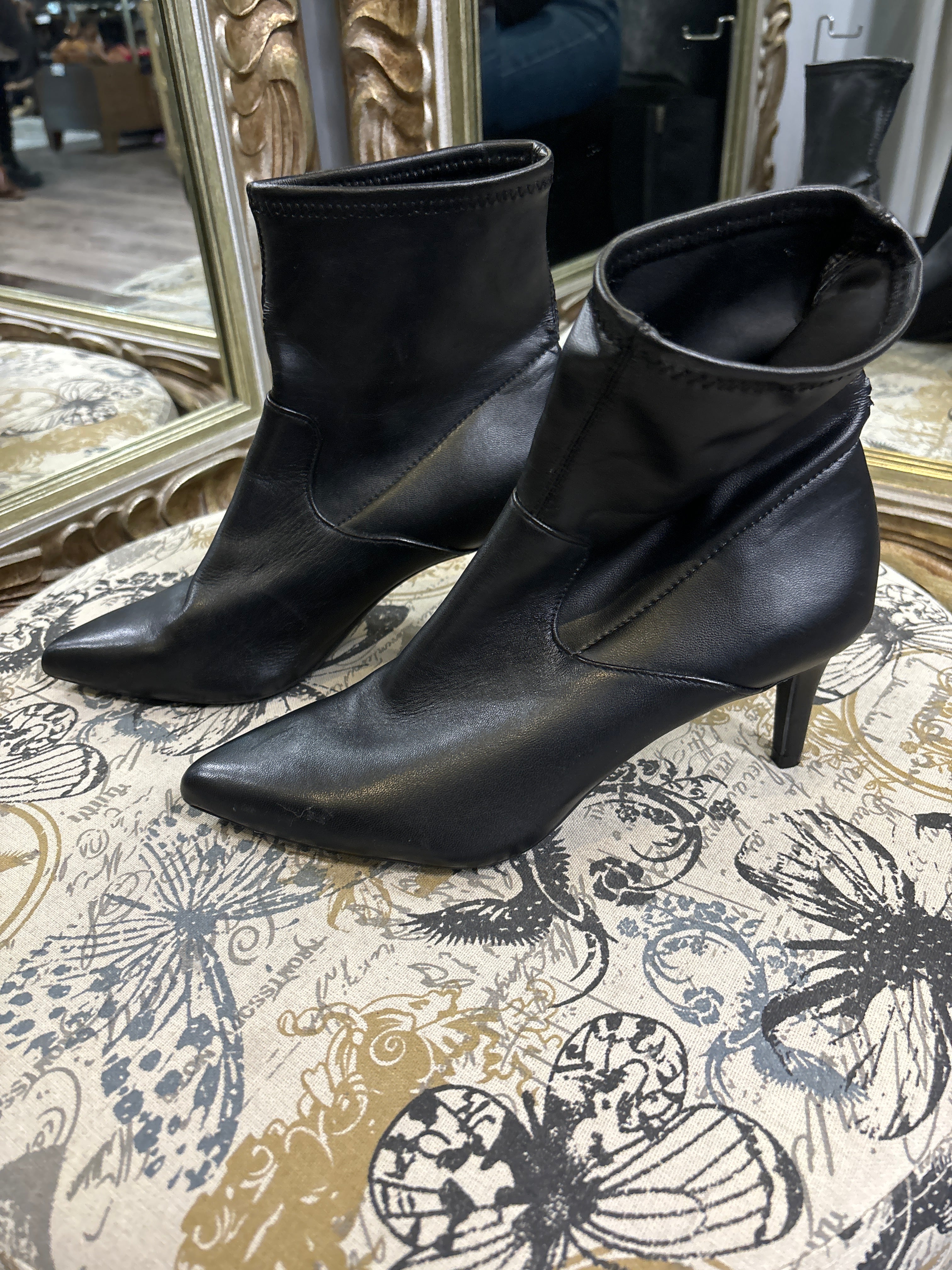 1901 Leather Sock Heel Booties - Size 7.5