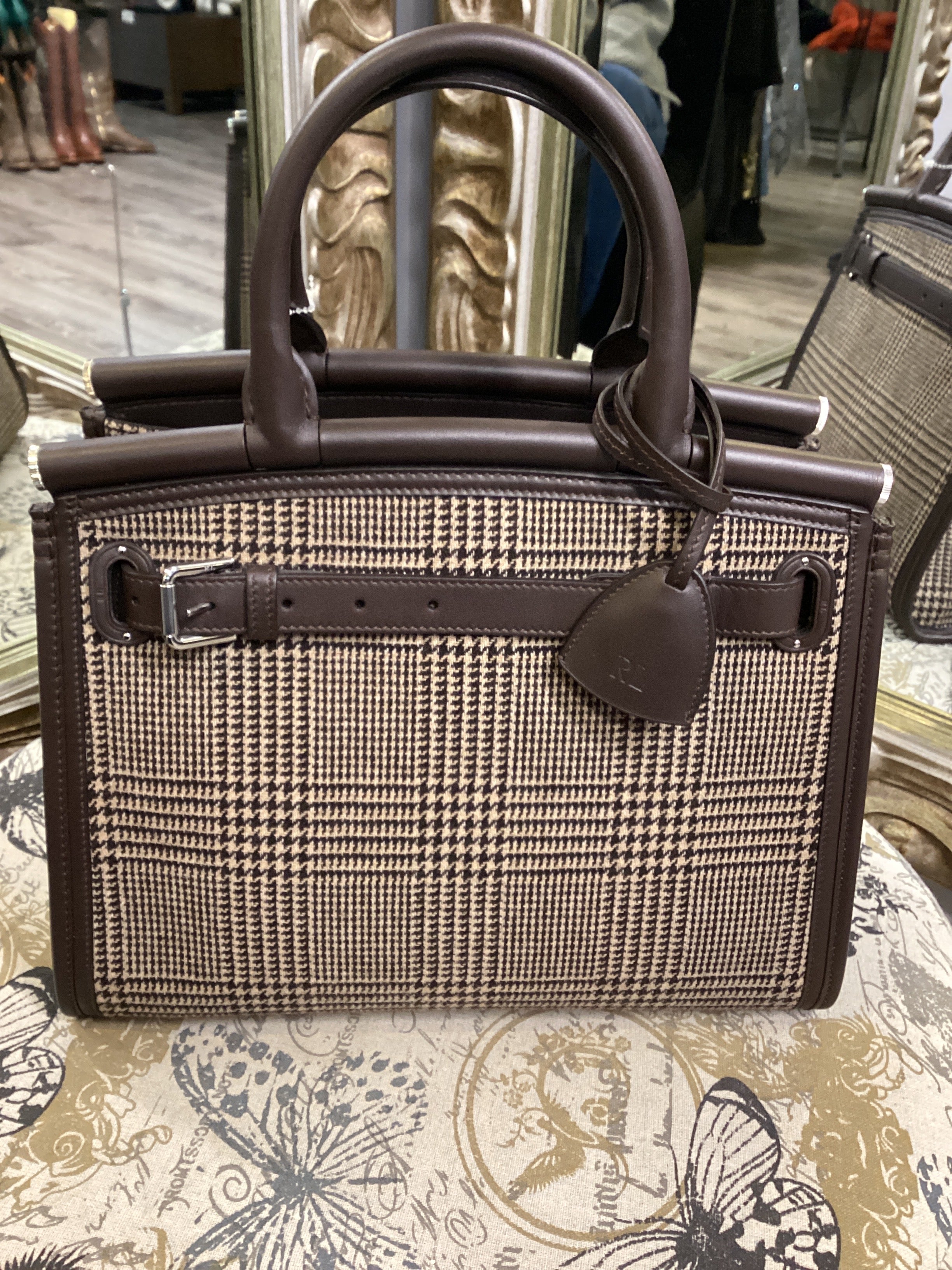 Ralph Lauren glen plaid top handle handbag