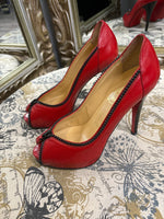 Load image into Gallery viewer, Louboutin Zipper Peep Toe Heels - Size 36.5
