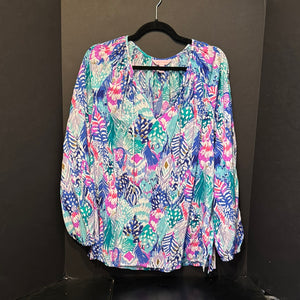 Lilly Pulitzer Sheer Leaf Long Sleeve Top - large