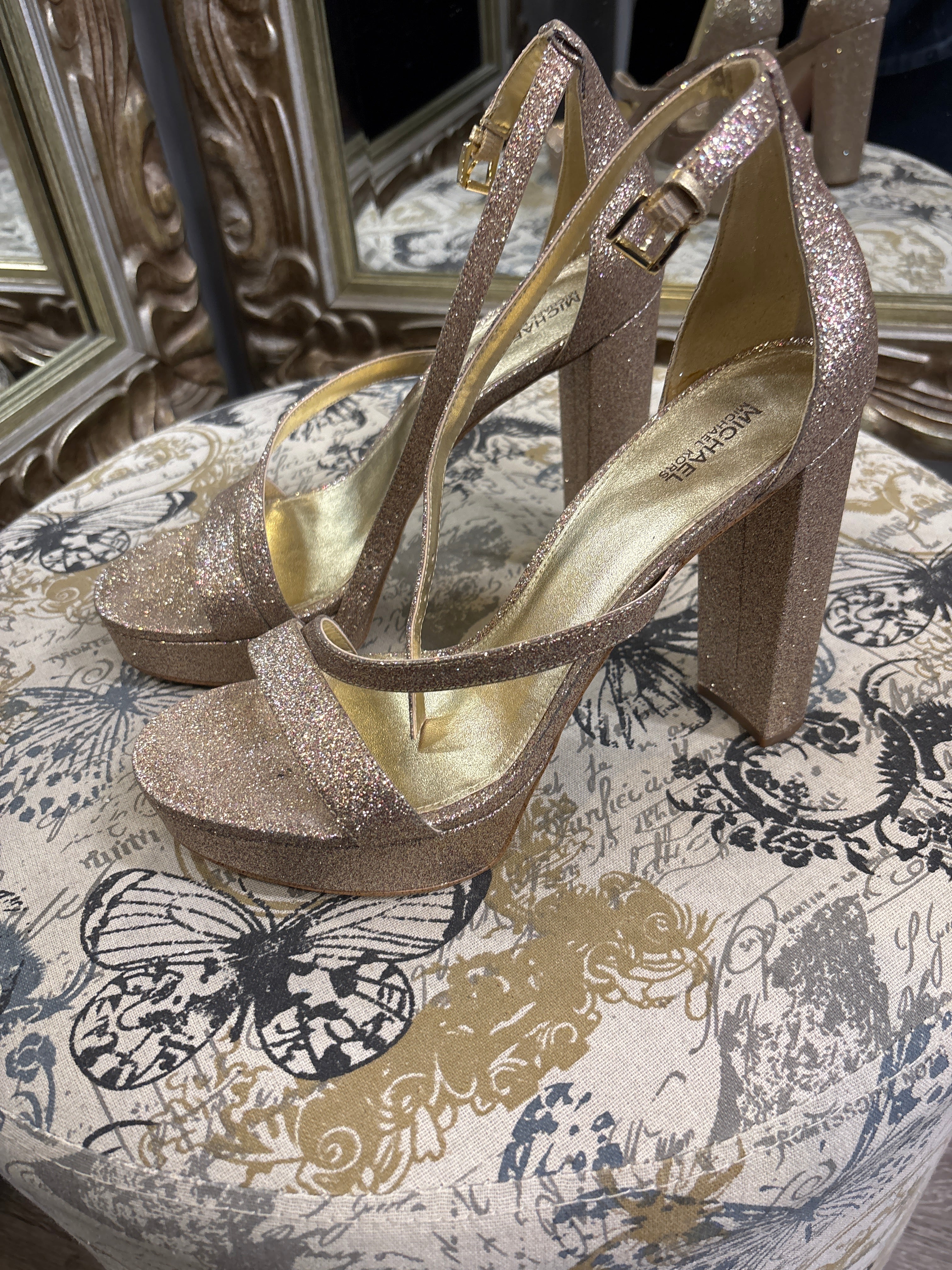 Michael Kors Glitter Pump Block Heels - Size 10