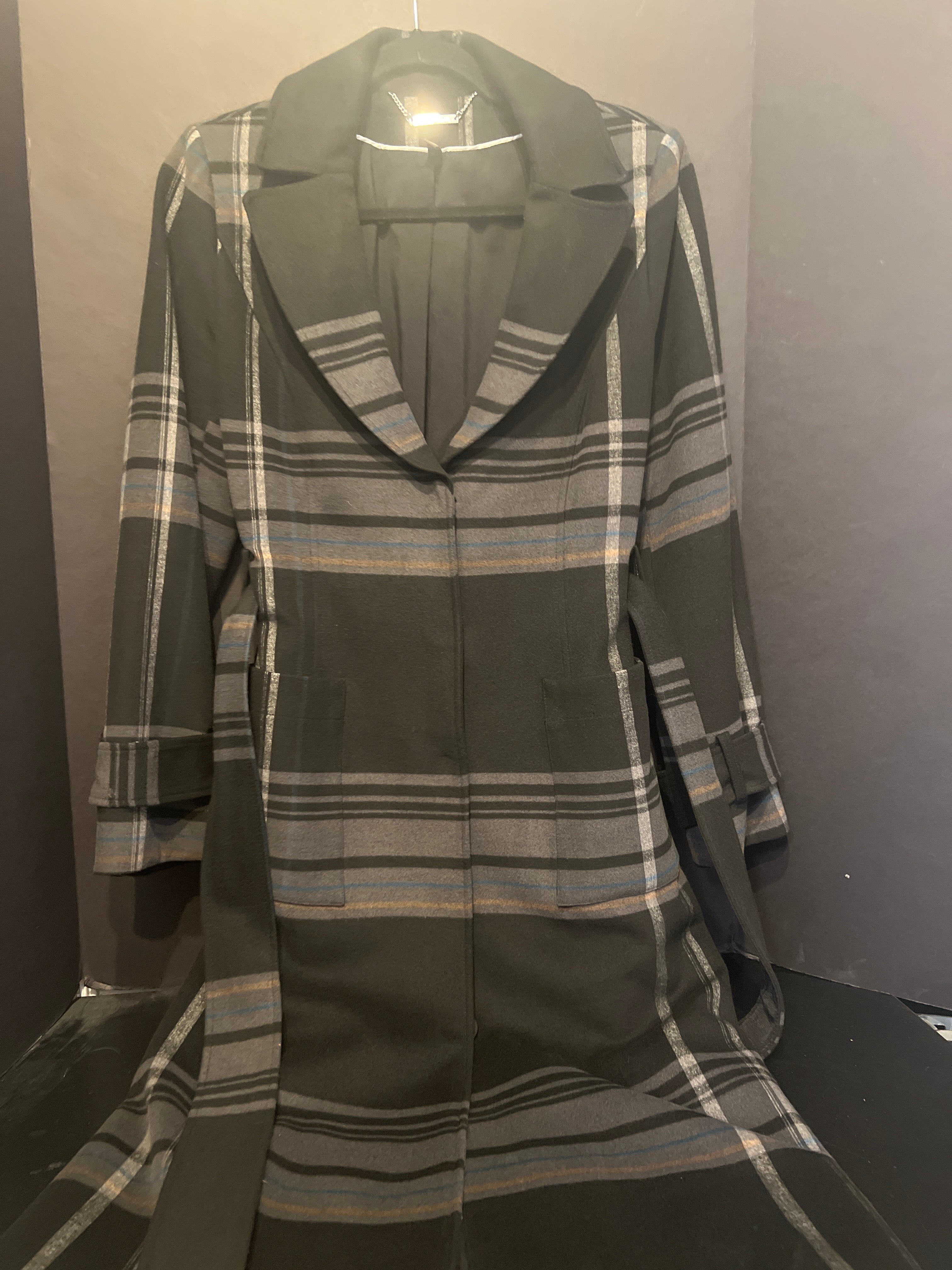 WHBM Striped Long Jacket With Belt (Size Small)