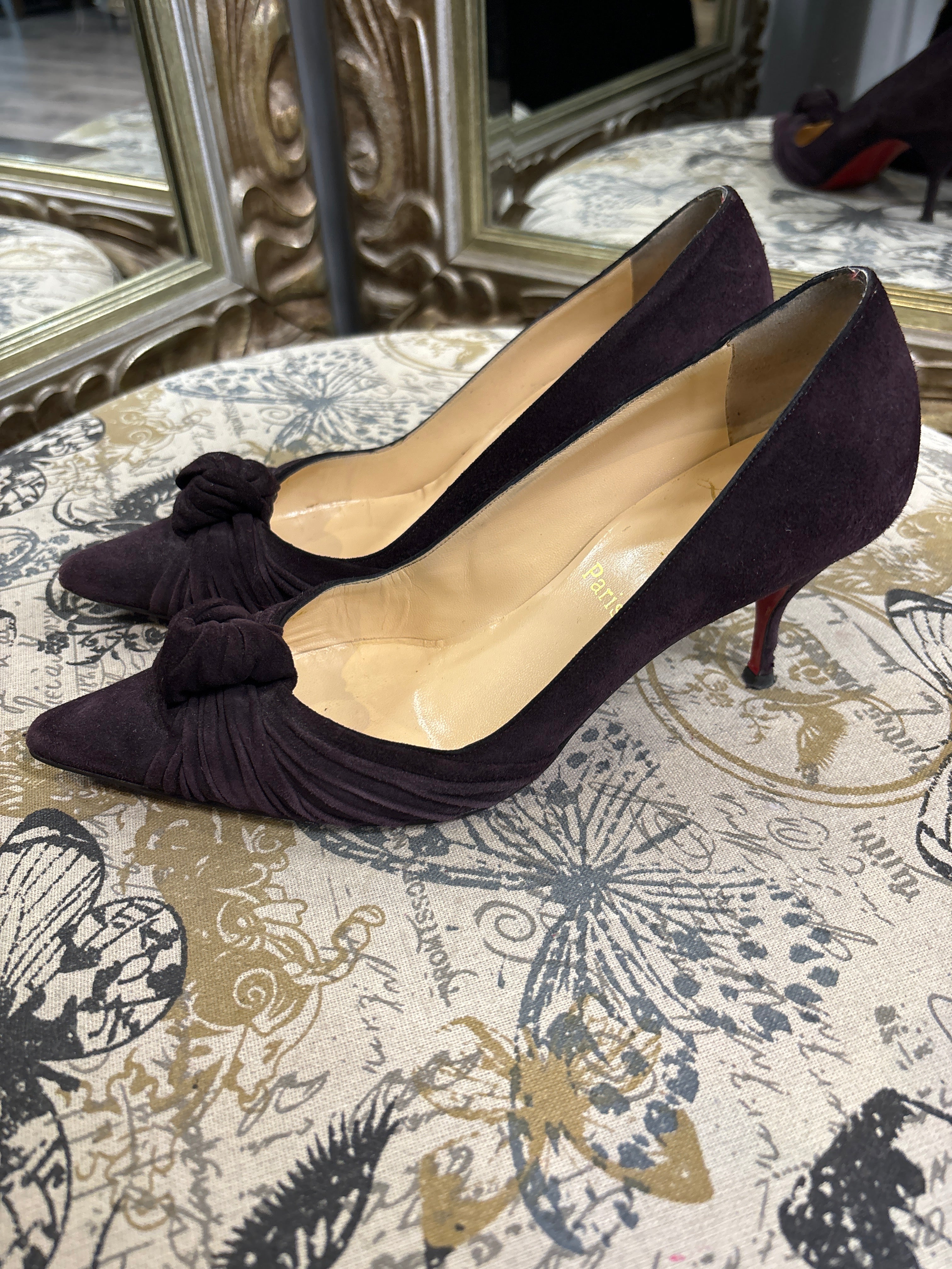 Louboutin Suede Heels With Bow - Size 37