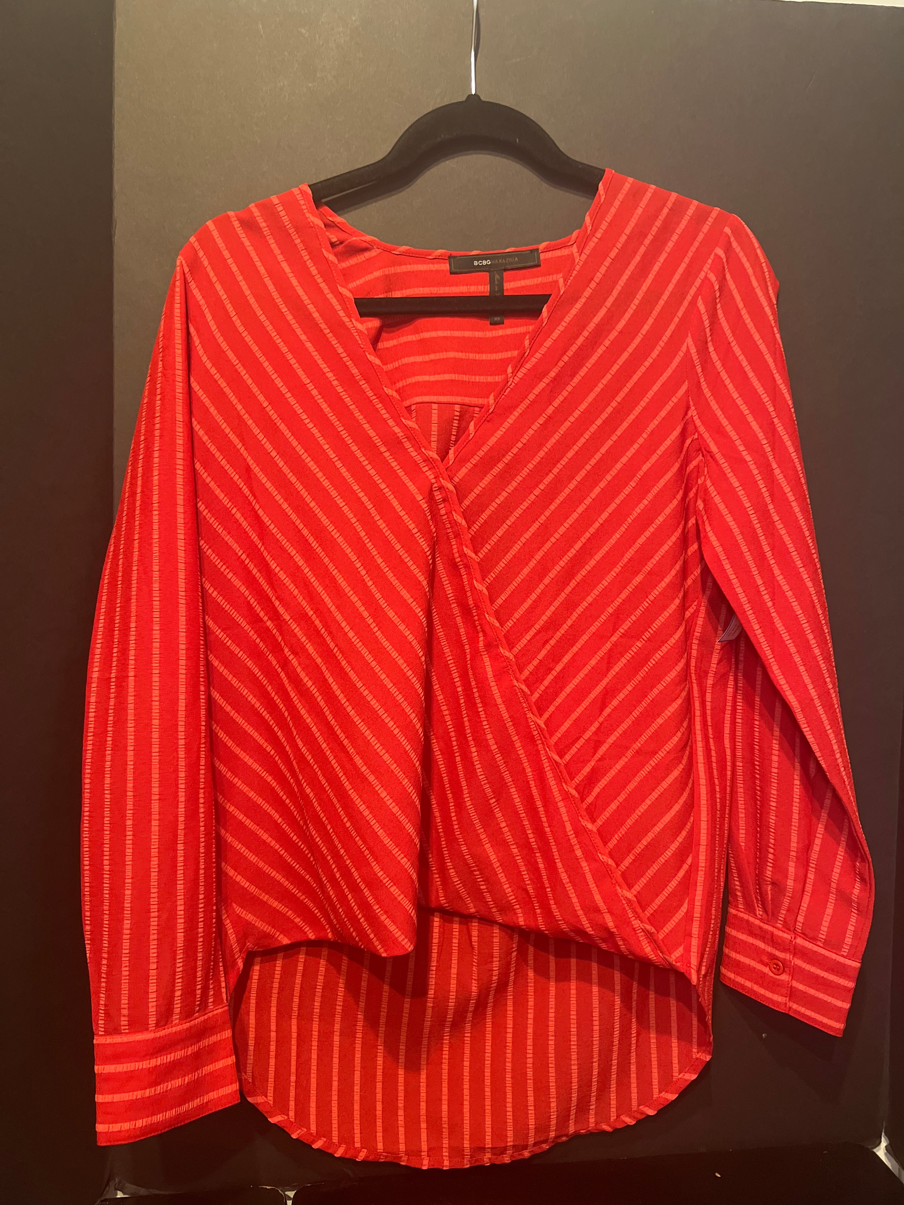 BCBG Stripe Surplice Tops (Size Extra Small)