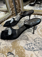 Load image into Gallery viewer, Giuseppe Zanotti Velvet Rhinestone Strap Heels - Size 39
