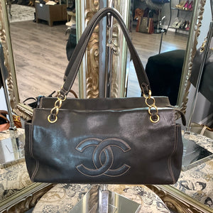 Chanel DBL C Leather Satin Handbag - large