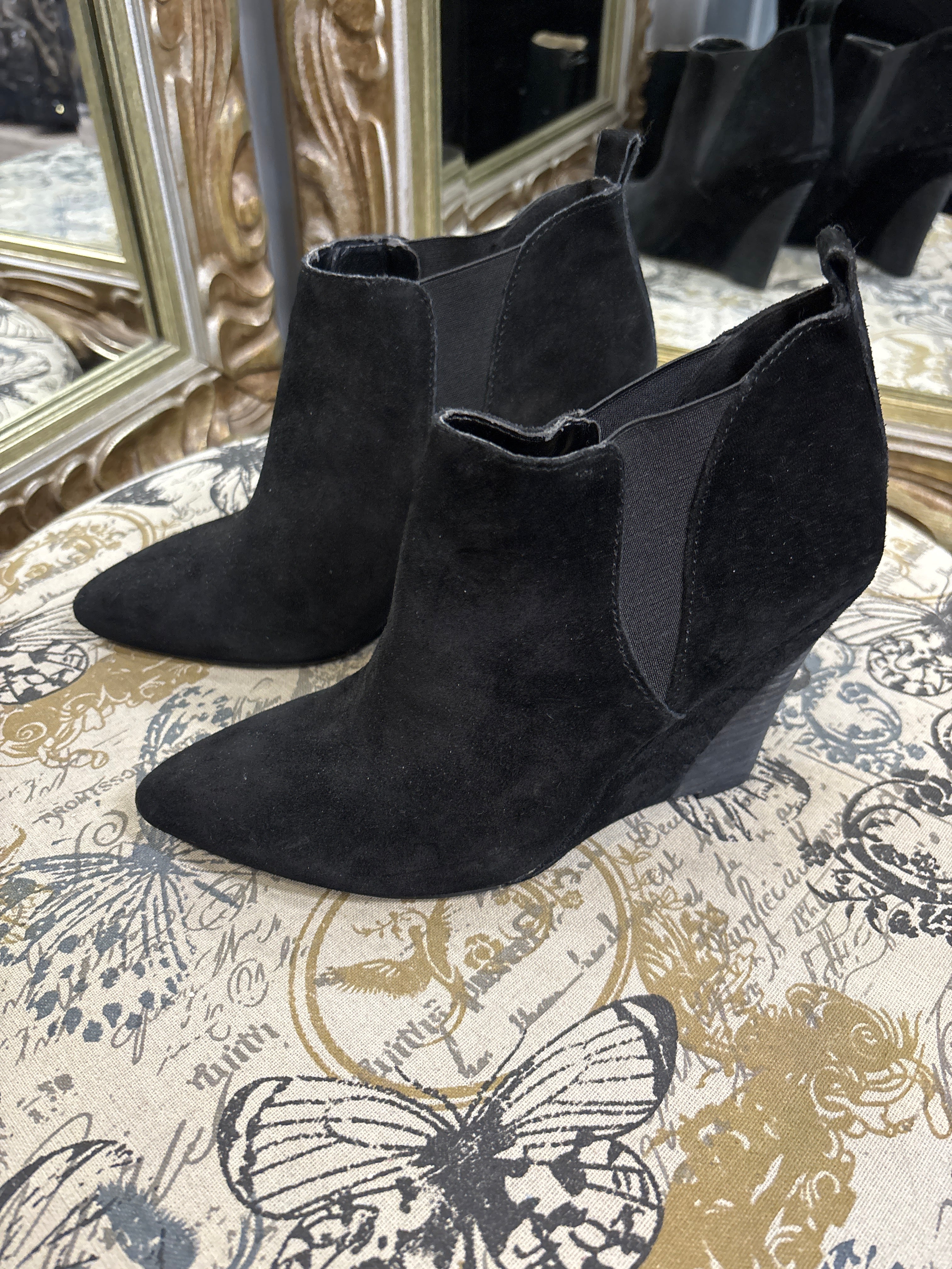 Suede Wedge Slip Booties - Size 8