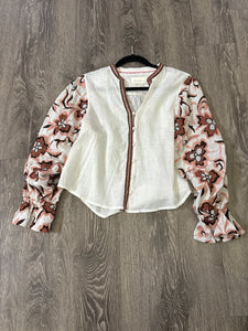 Anthropologie Embroidered Flower Sleeve Top - XS