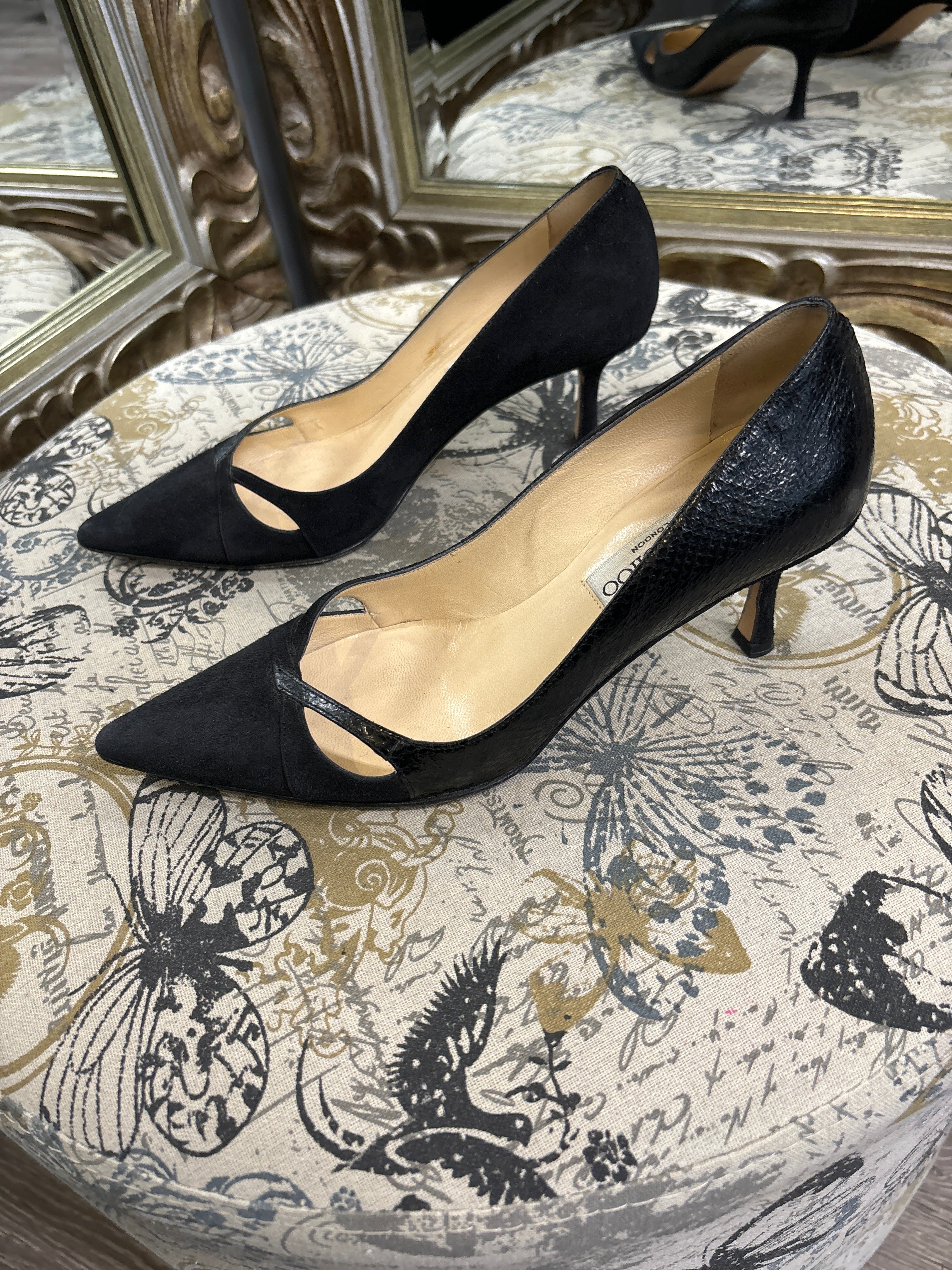 Jimmy Choo Suede/Snake Heels - Size 36.5