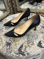 Load image into Gallery viewer, Jimmy Choo Suede/Snake Heels - Size 36.5
