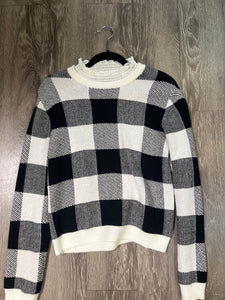 Anthropologie Gingham Ruffle Mock Sweater (Size Small)