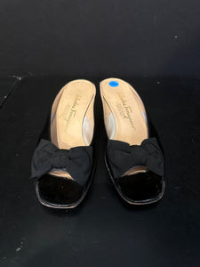 Ferragamo Patent Bow Slide On Shoes - size 7.5