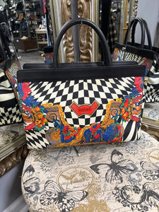 Versace Checkered Abstract Print Tote