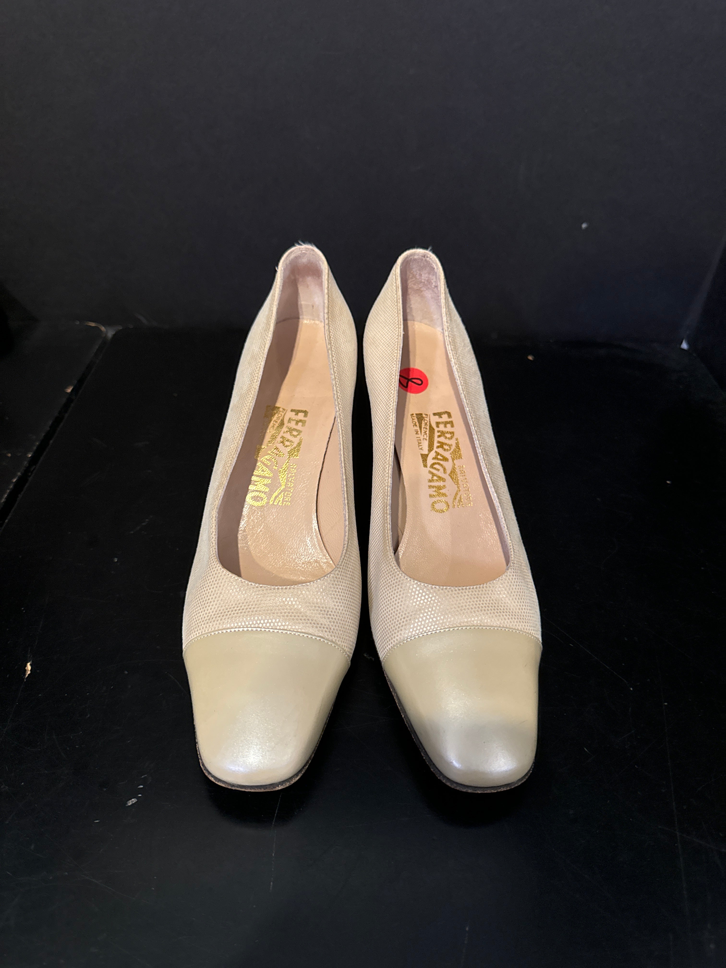 Ferragamo Leather Toe Heel Shoes - size 8