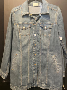 Chicos Denim Button Up Long Jacket (Size 1)