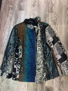 Lindi Silk Patch/Swirl Button Up Jacket (Size Large)