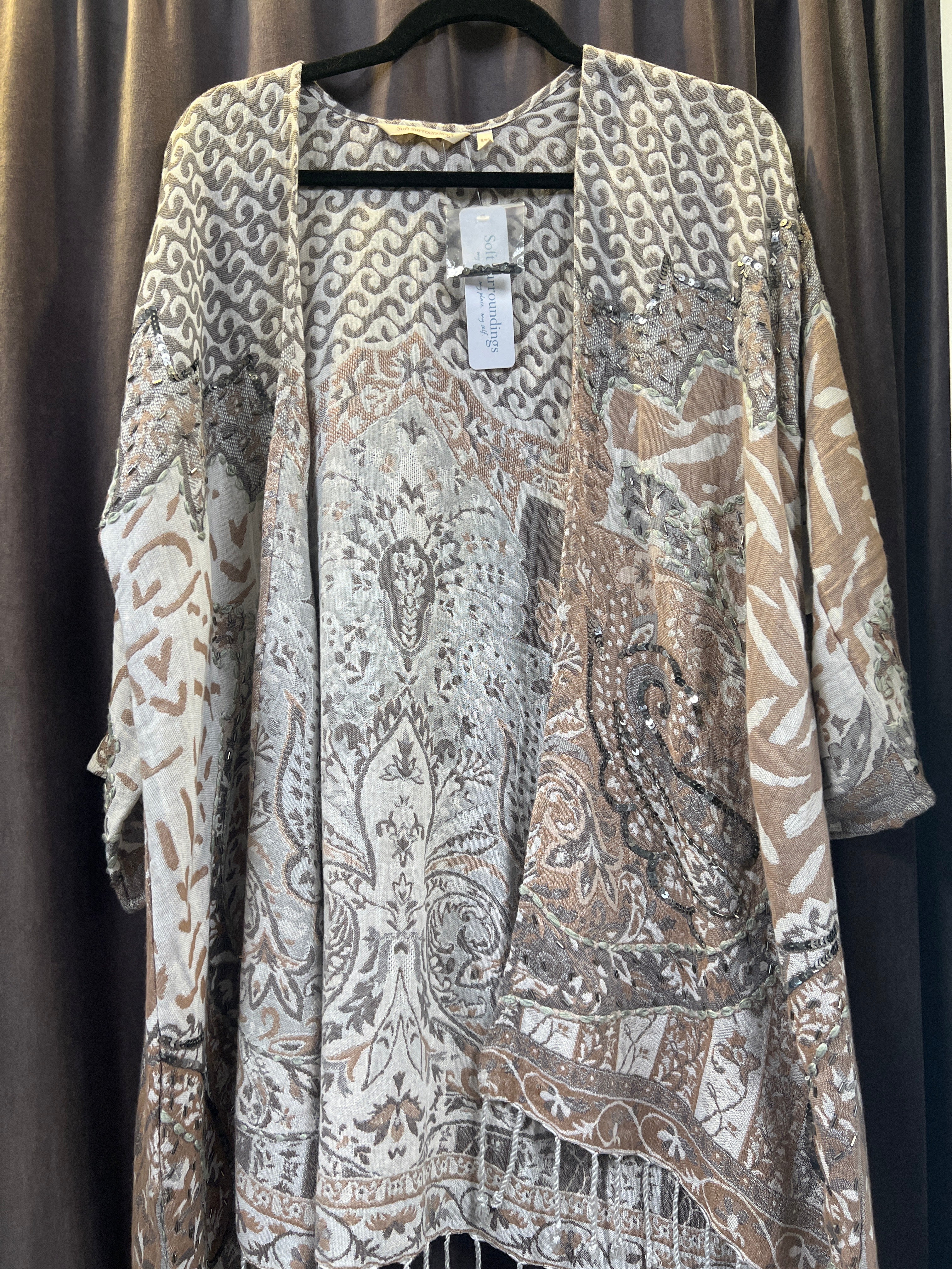 Soft Surroundings Sequin Paisley Open Sweater (Size Small/Medium)