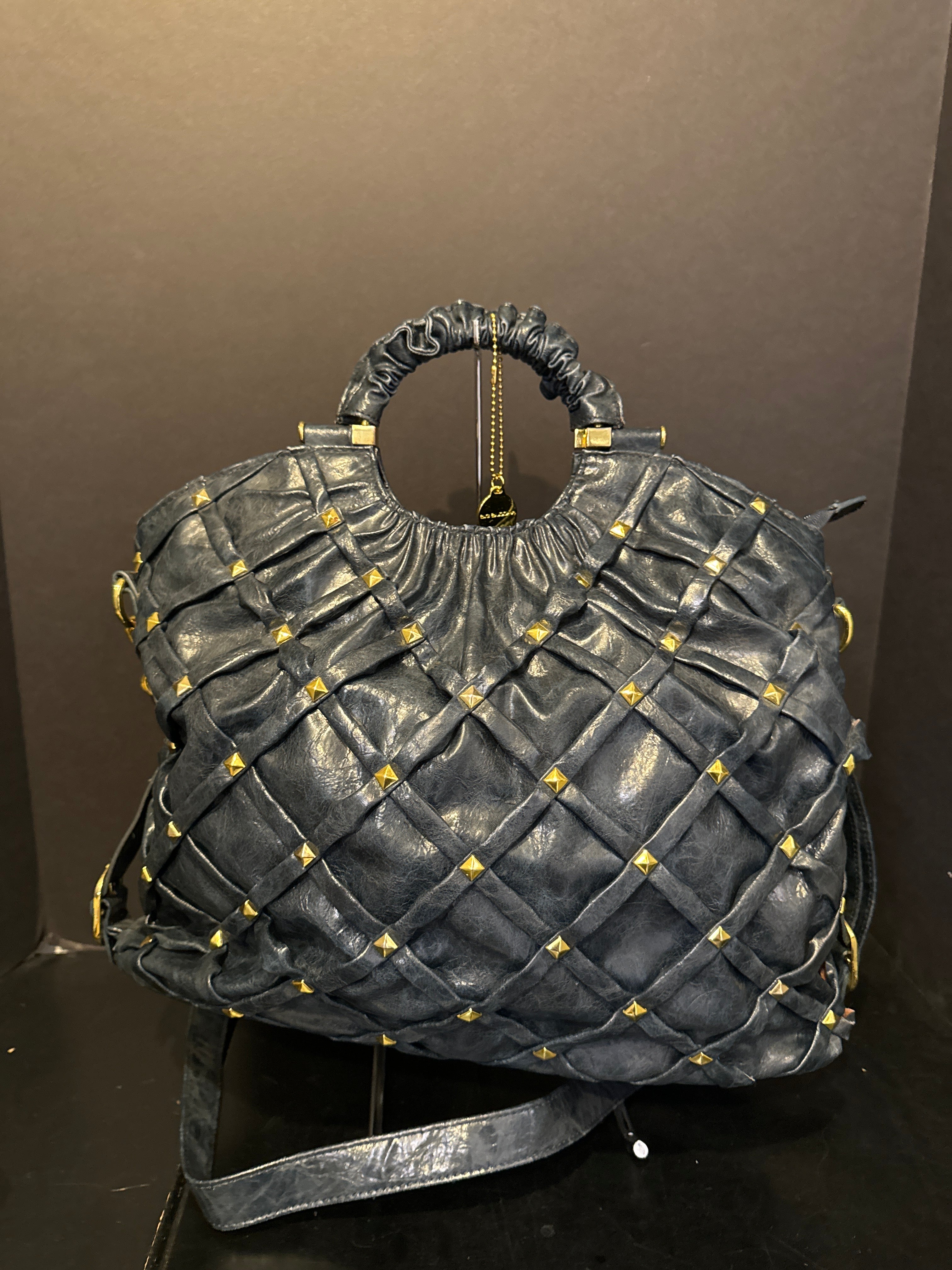 Big Buddha Studded Woven Hobo Handbag