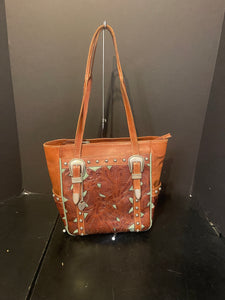 American West Carved Leather Tote Handbag