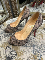 Load image into Gallery viewer, Louboutin Lace Platform Heels - Size 36.5
