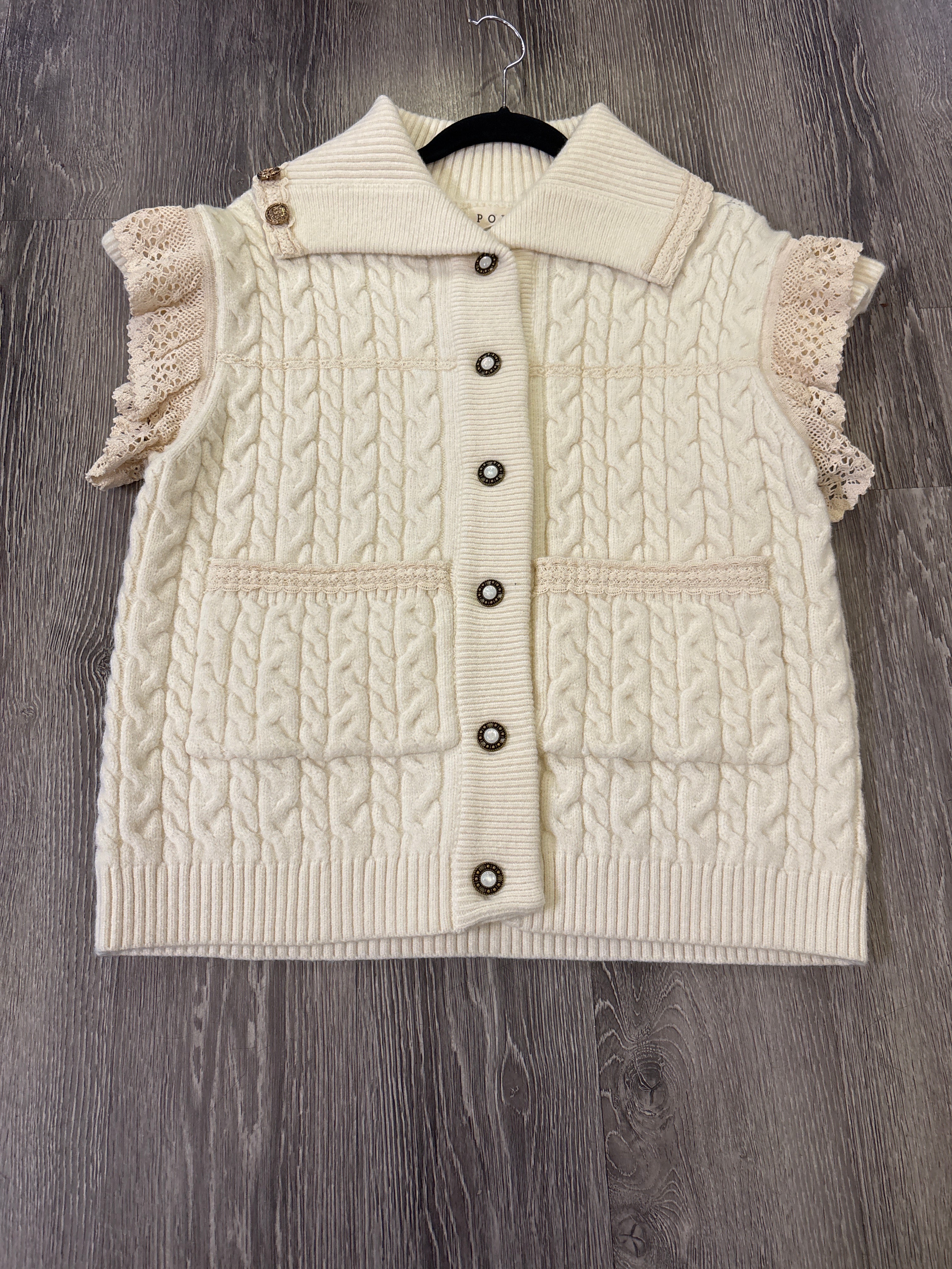 POL Cableknit Button Short Sleeve Sweater - Small