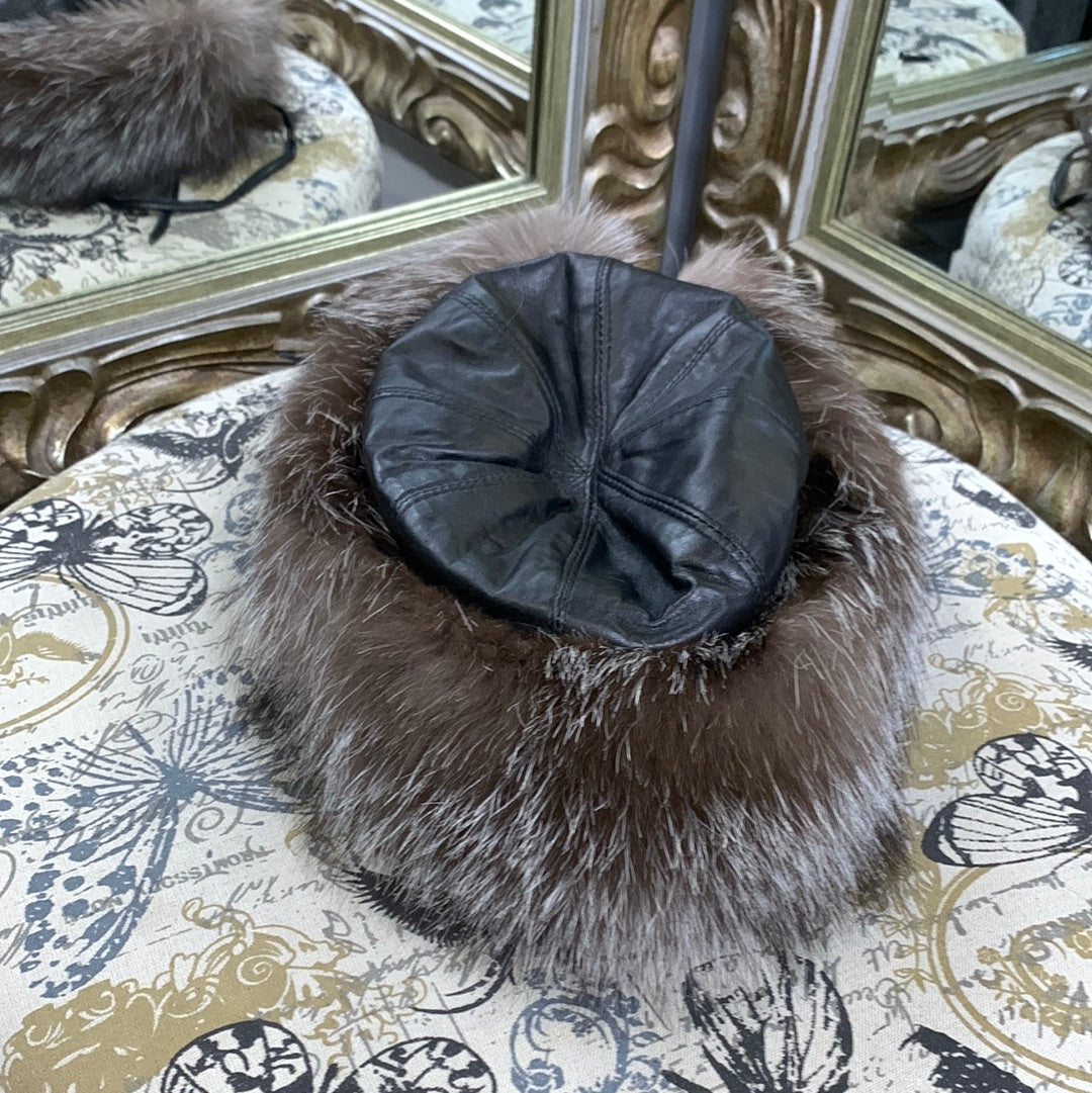 Beaver/Leather Hat Accessory - one size