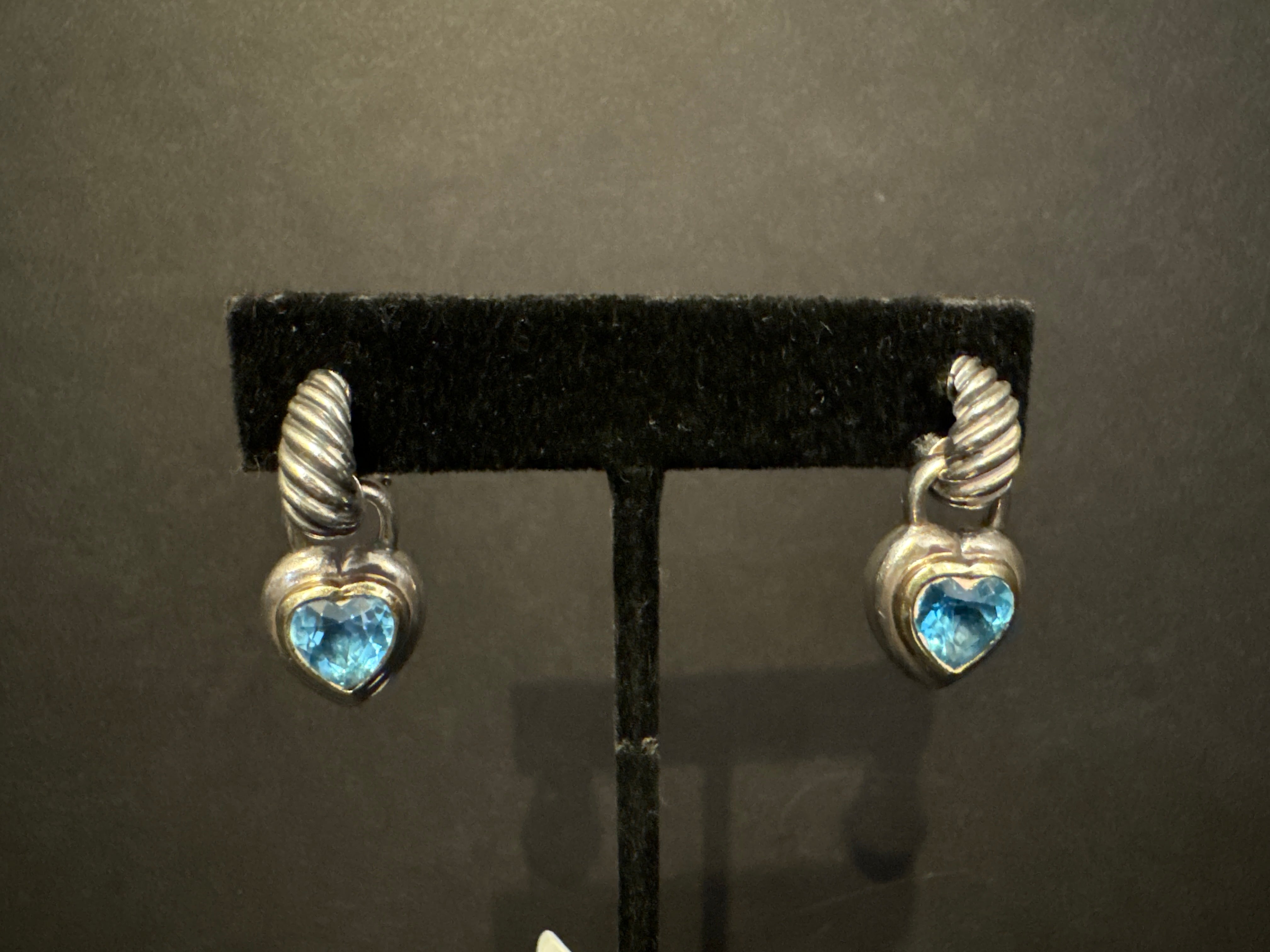 David Yurman 925 Blue Topaz Heart  Earrings