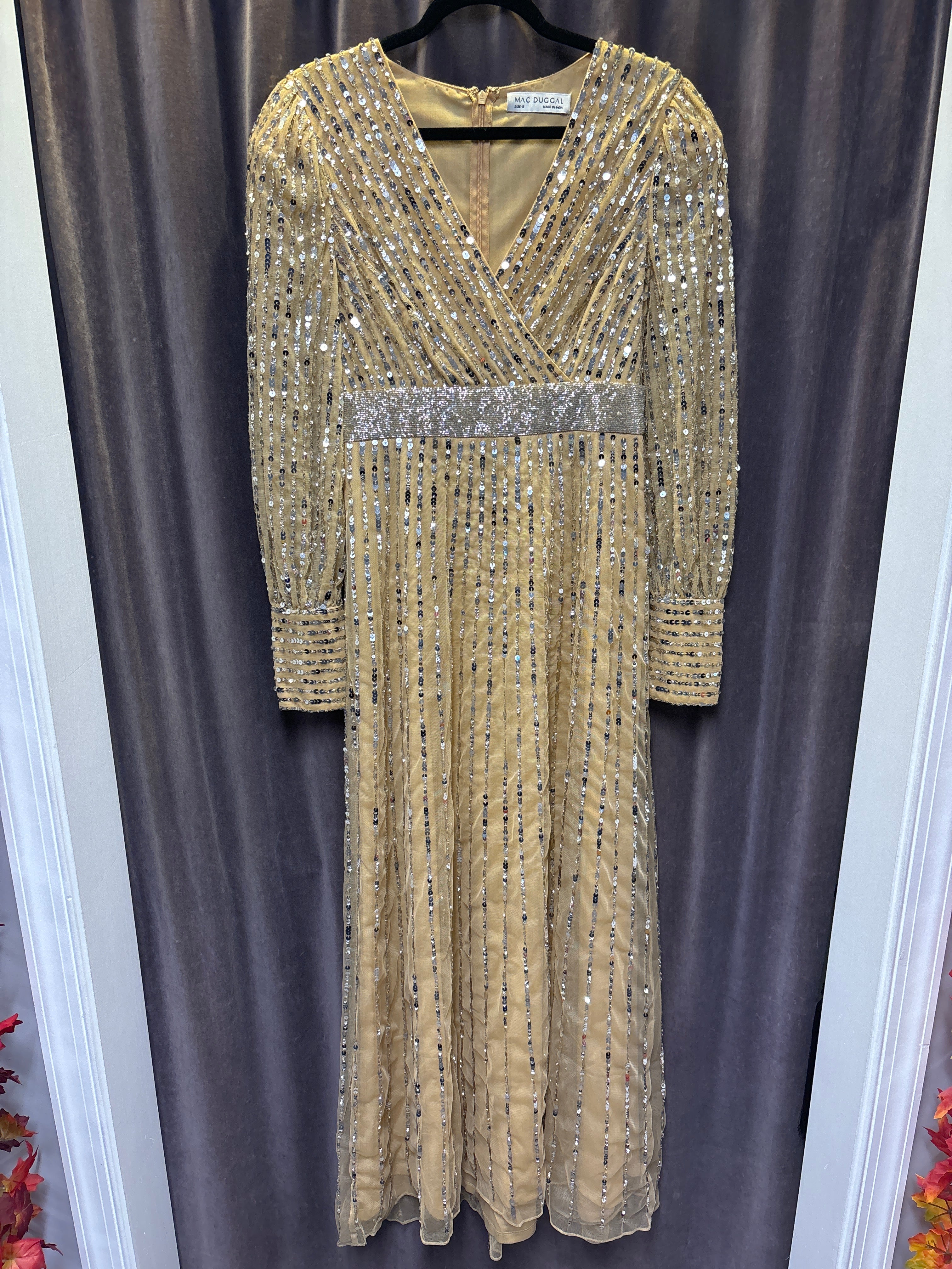 Macduggal Sequin V Neck Evening Dress - Size 8