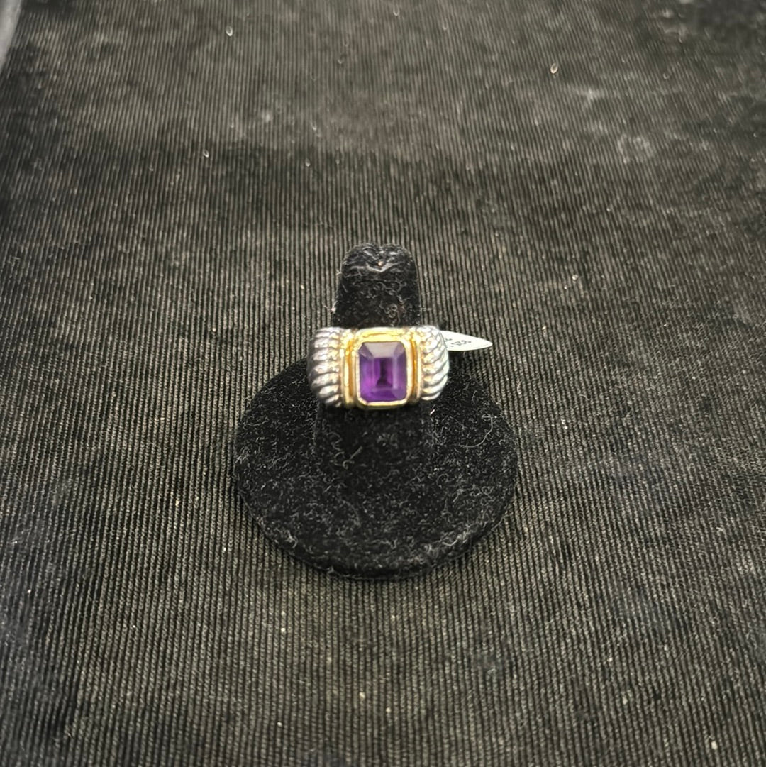 David Yurman 925 Silver 14K Gold Noblesse Amethyst Ring - size 7