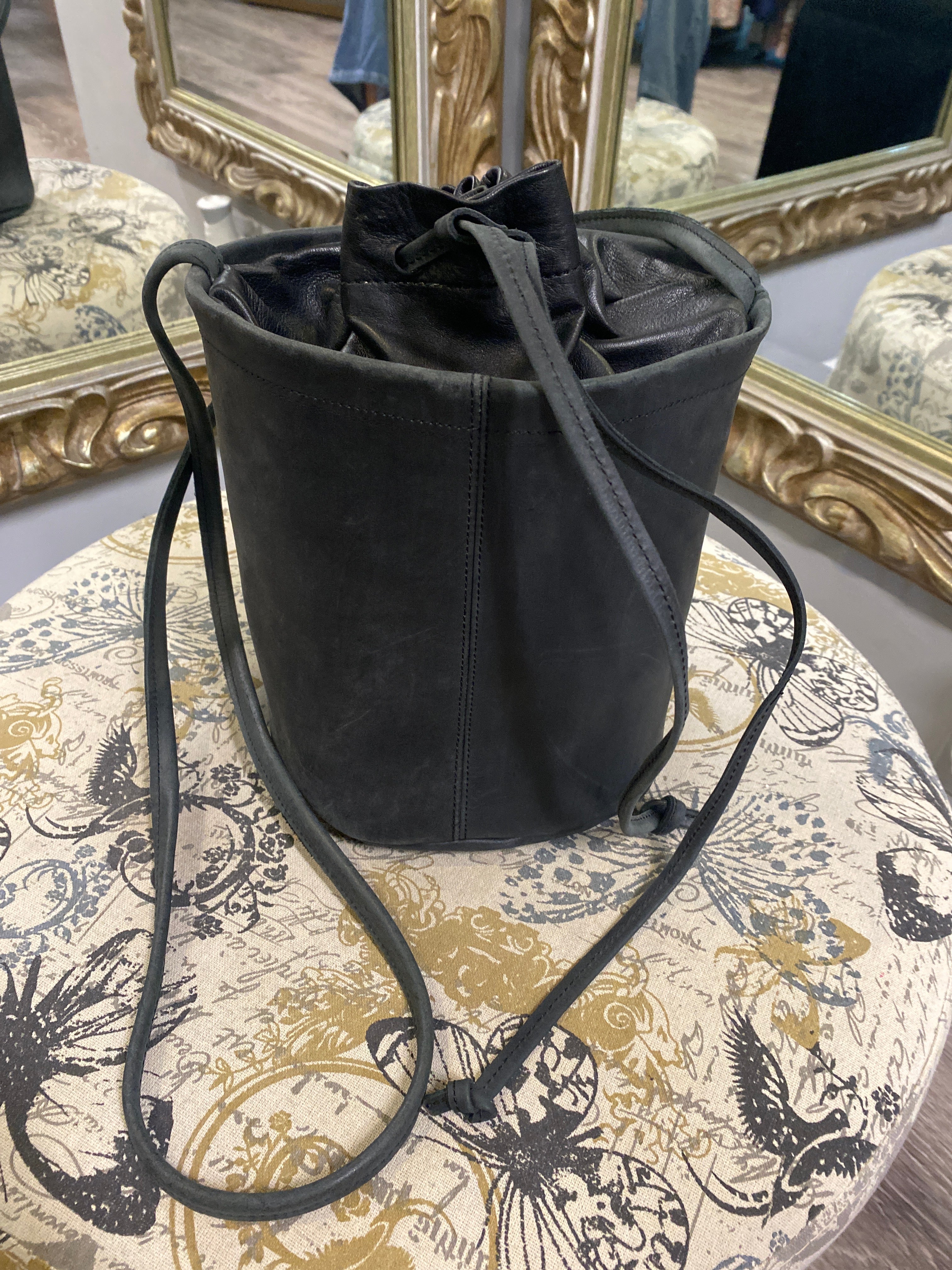 Able Leather Drawstring Bucket Handbag