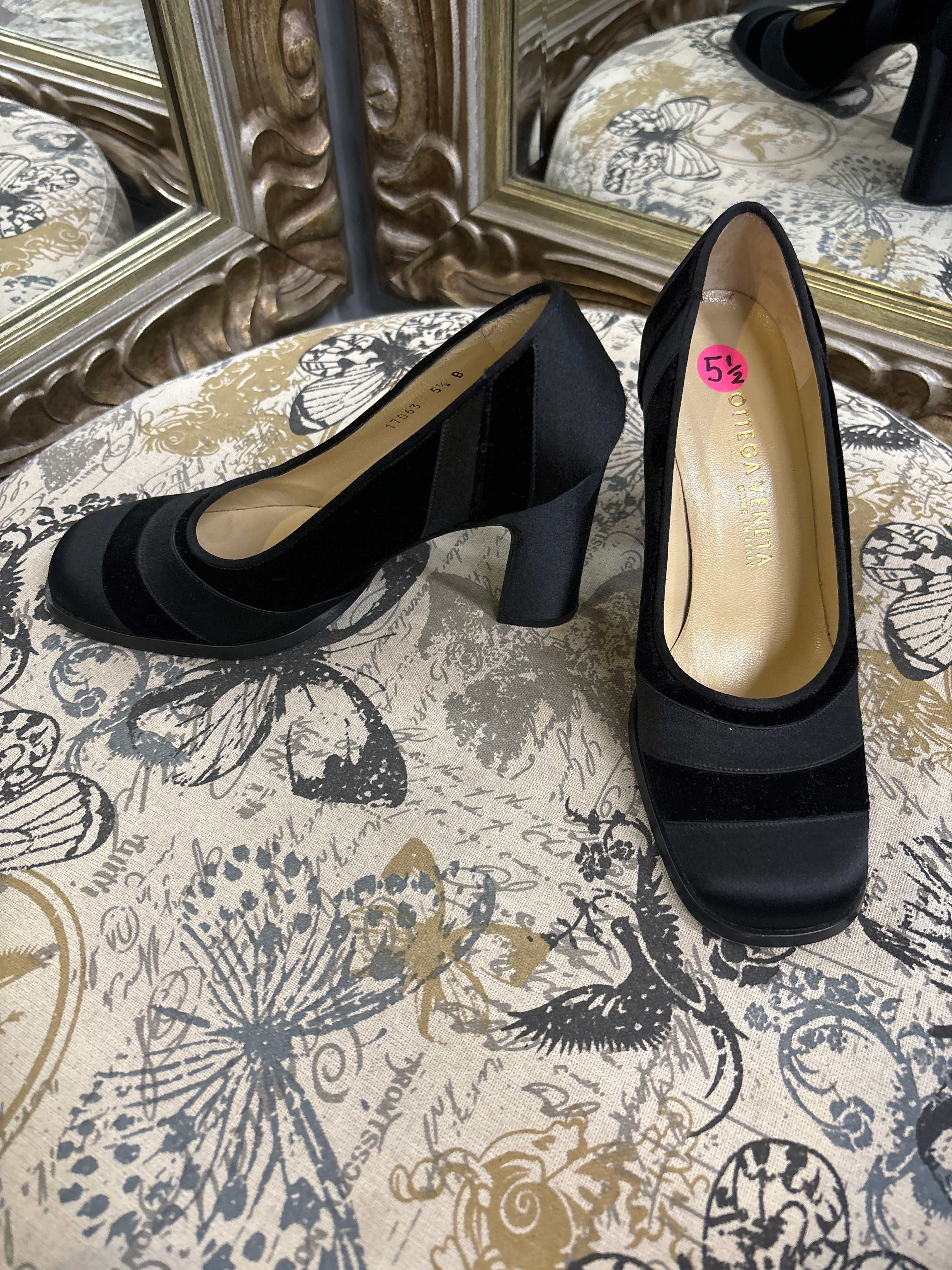 Bottega Venta Striped Velvet Heels - Size 5.5