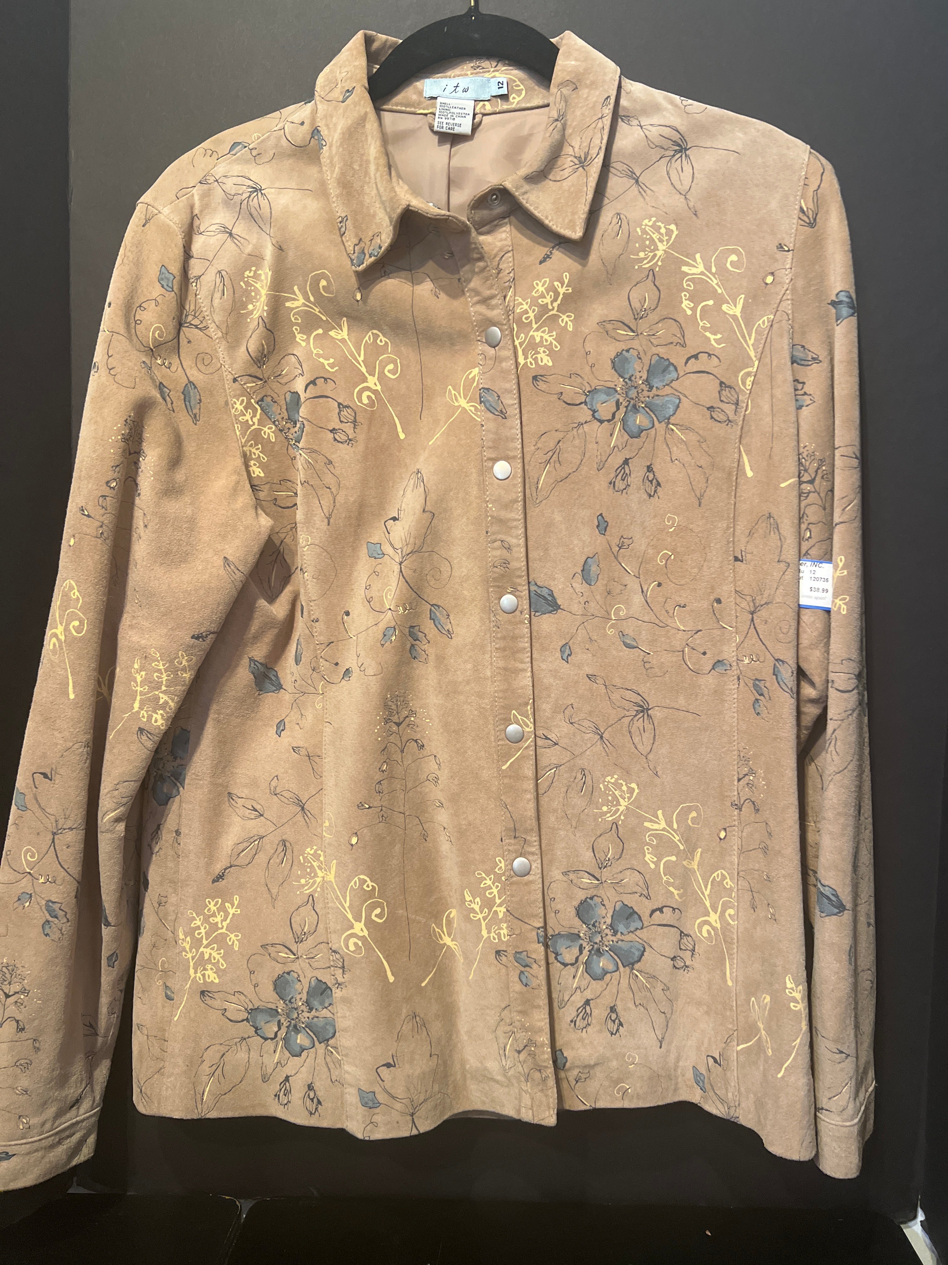 ITW Real Suede Floral Button-Up Jacket (Size 12)