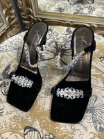 Load image into Gallery viewer, Giuseppe Zanotti Velvet Rhinestone Strap Heels - Size 39
