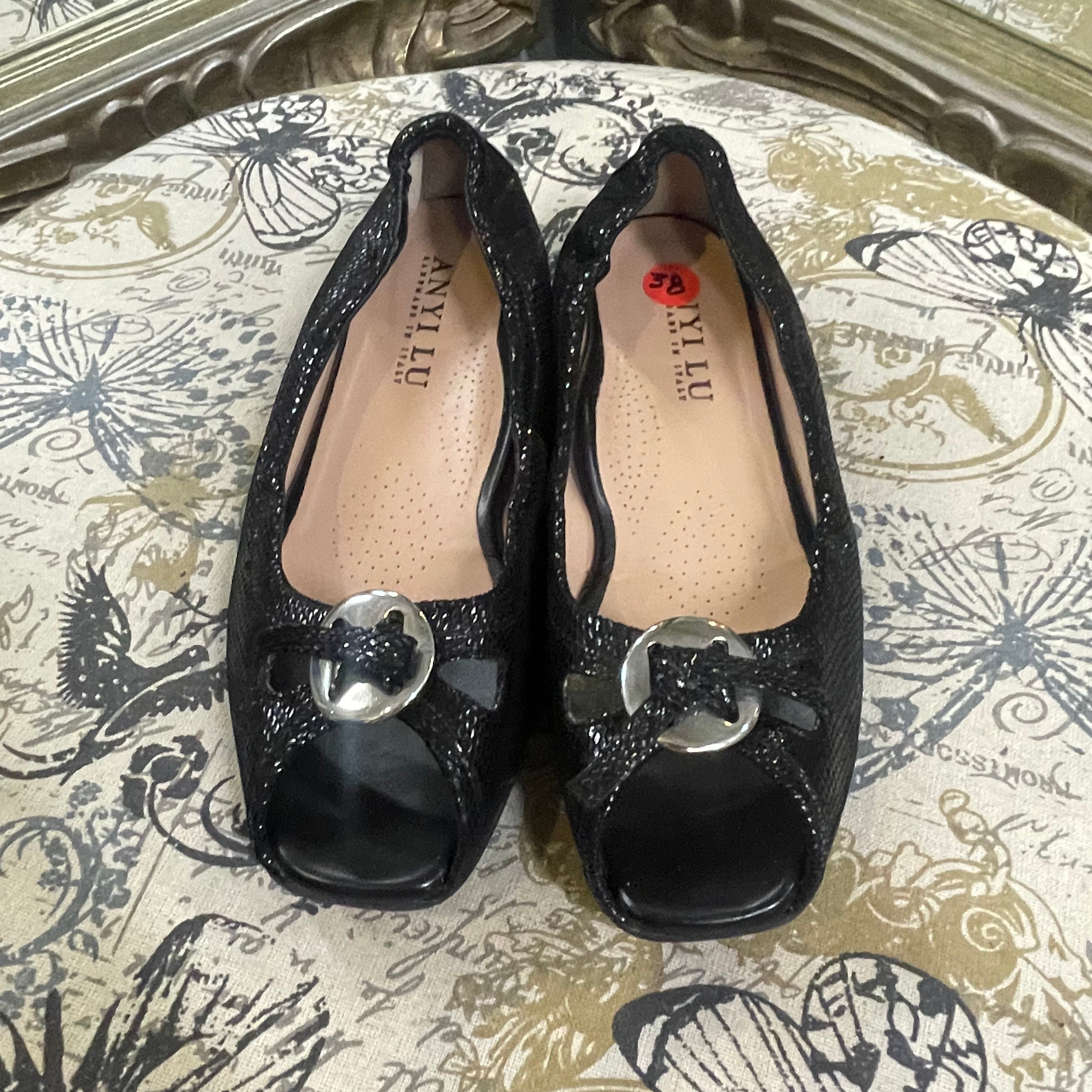 Anyi Lu Button Open Toe Flats / Size 38