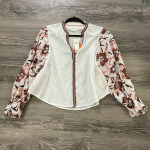Anthropologie Embroidered Sleeve Top - XS