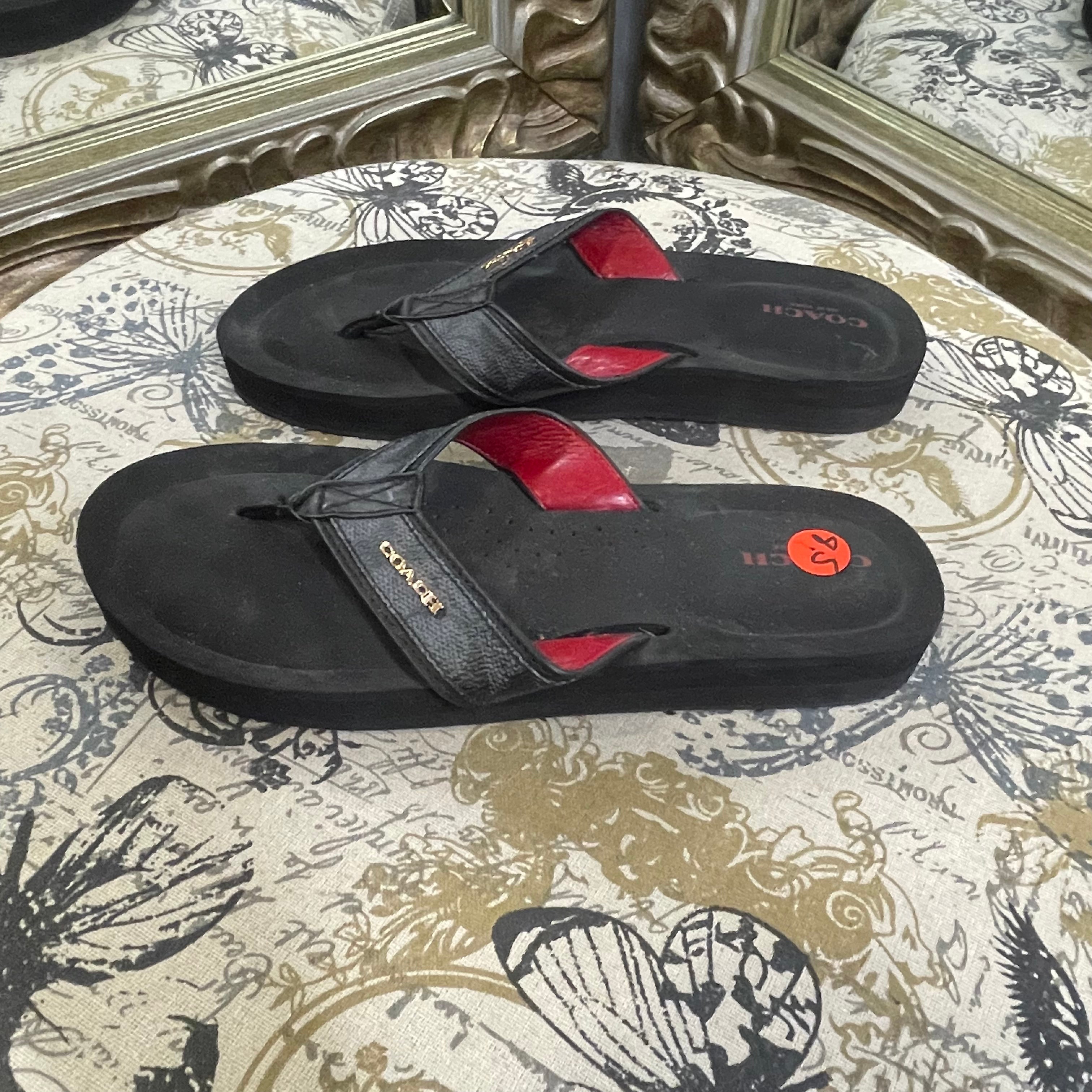 Coach Leather Monogram Flip Flops - Size 8.5