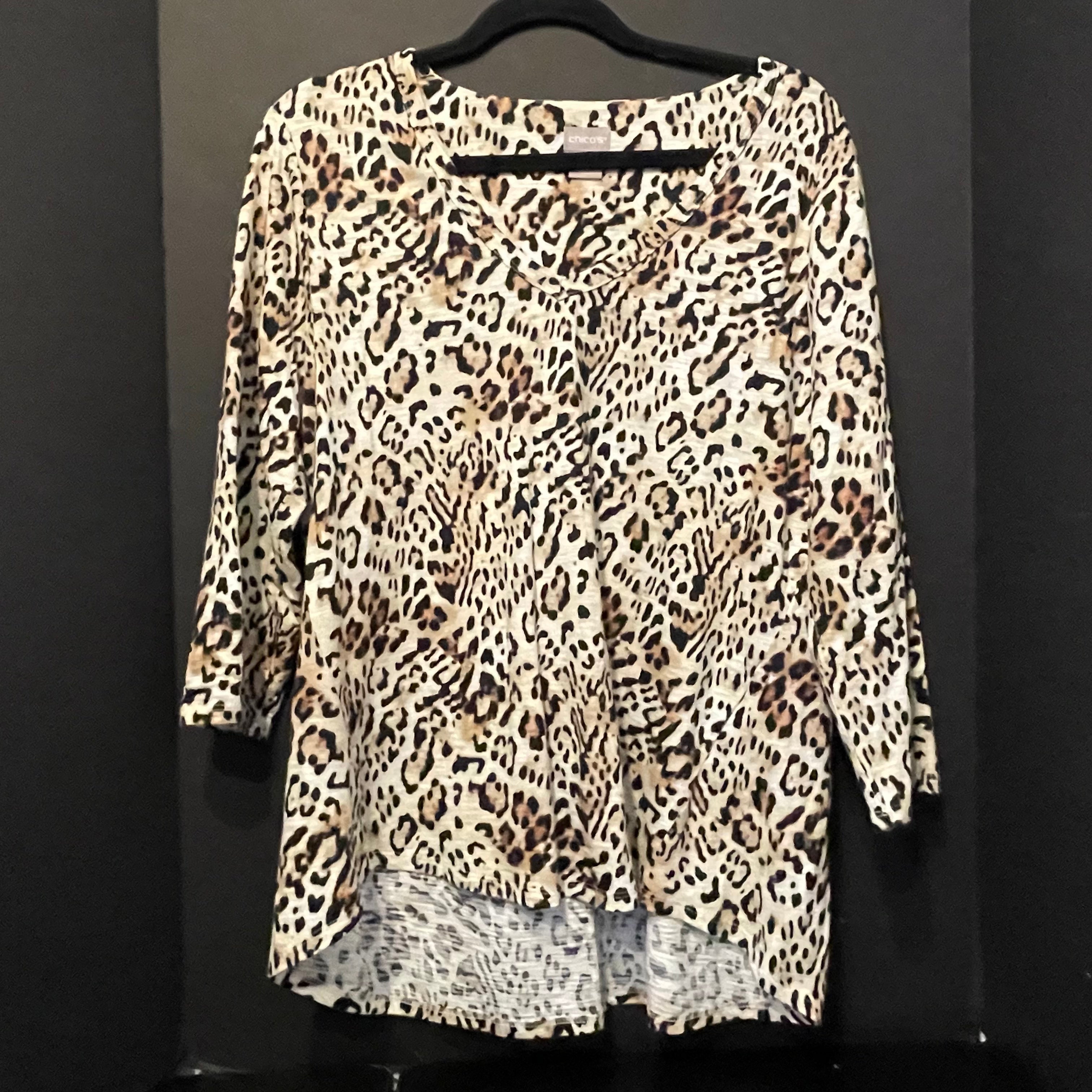 Chicos Cheetah V Neck 3/4 Sleeve Top - Size 2