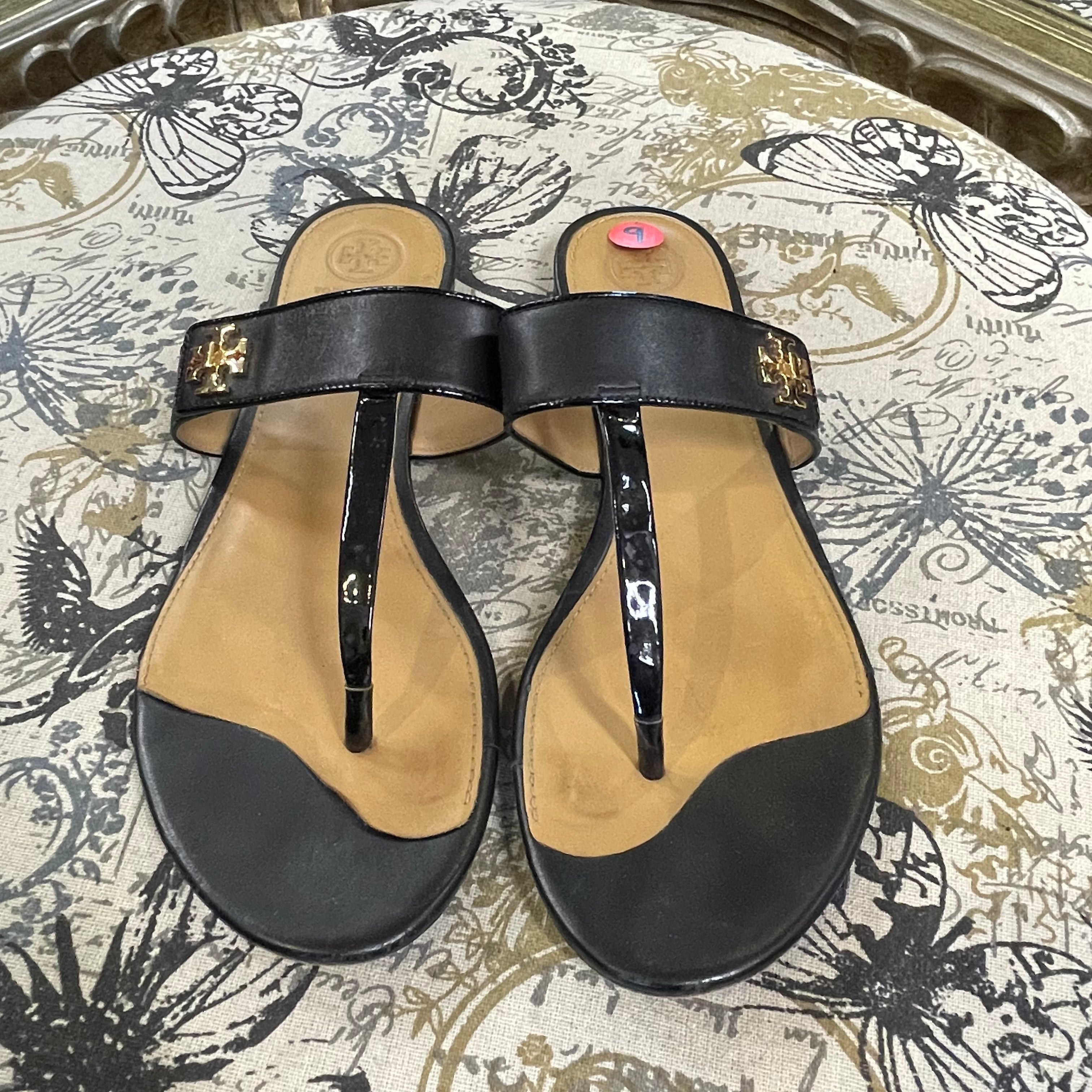 Tory Burch Leather/Patent Thong Shoes - Size 9