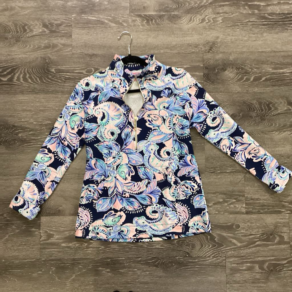 Lilly Pulitzer 1/4 Zip Palm Tree Print TOPS M