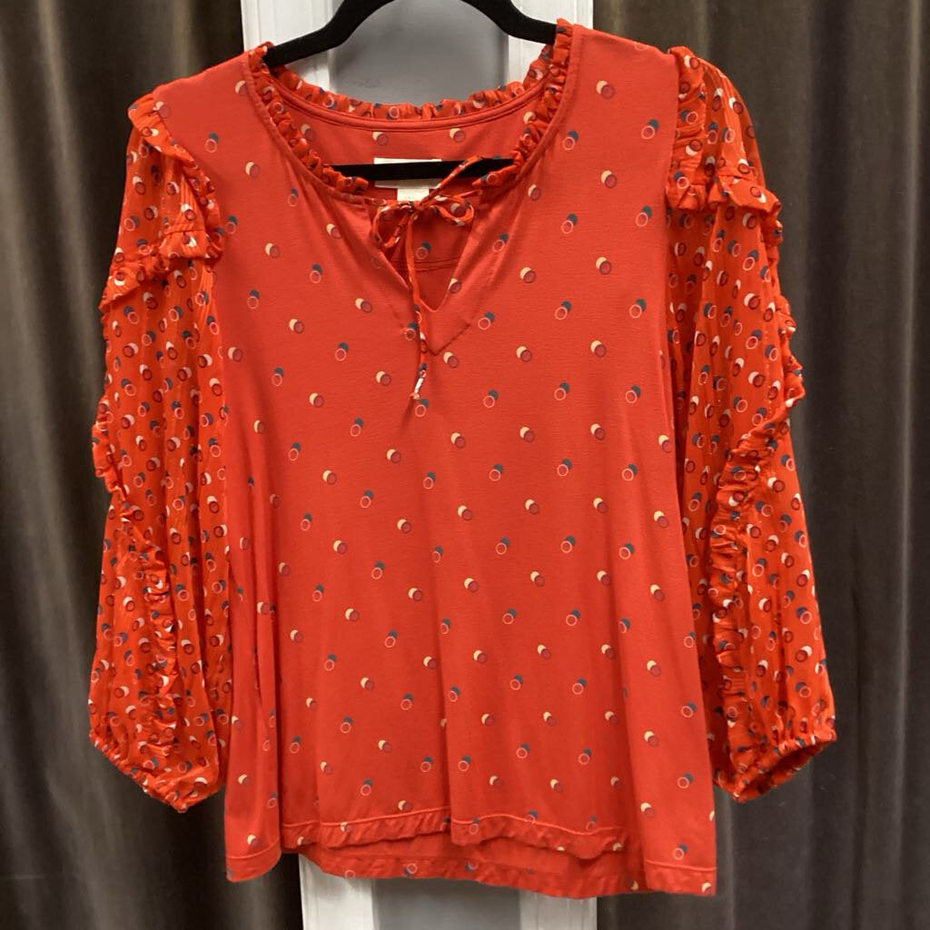 Maeve Ruffled Sheer Sleeve TOPS