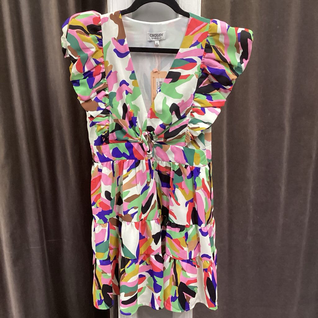 Crosby Patterned Flounce Sleeve DRESSES XS