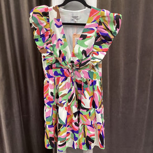 Crosby Patterned Flounce Sleeve DRESSES XS