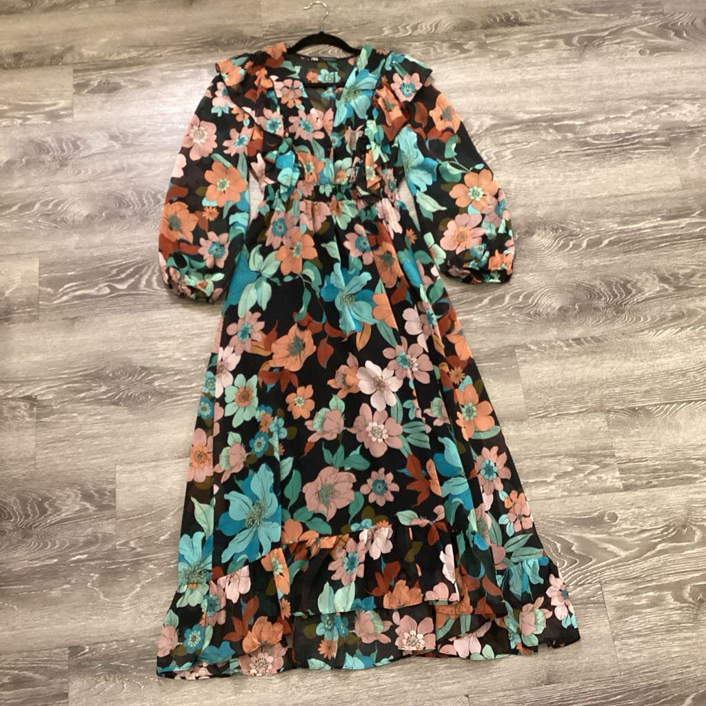 Zara Floral LS Maxi DRESSES XS