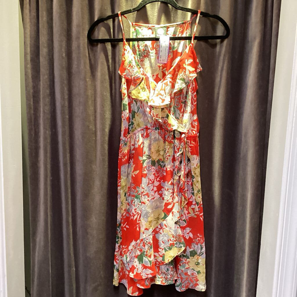Bobeau Floral Spaghetti Strap Ruffle DRESSES XS