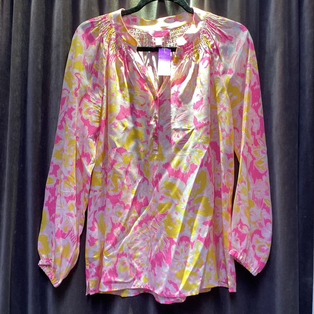 Lilly Pulitzer LS Floral Print 3 Button TOPS S