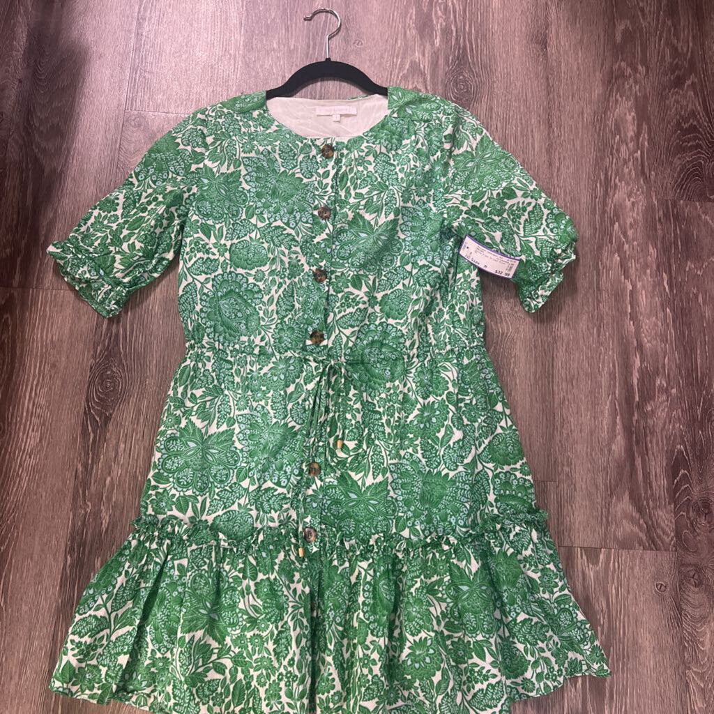 Olivaceous Button Front SS Leaf Print DRESSES M