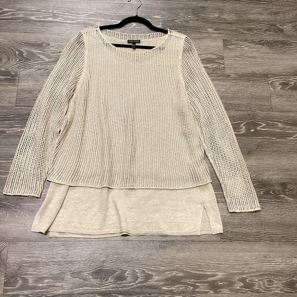 Eileen Fisher Knit Crochet-Perforated Overlay SWEATERS XL