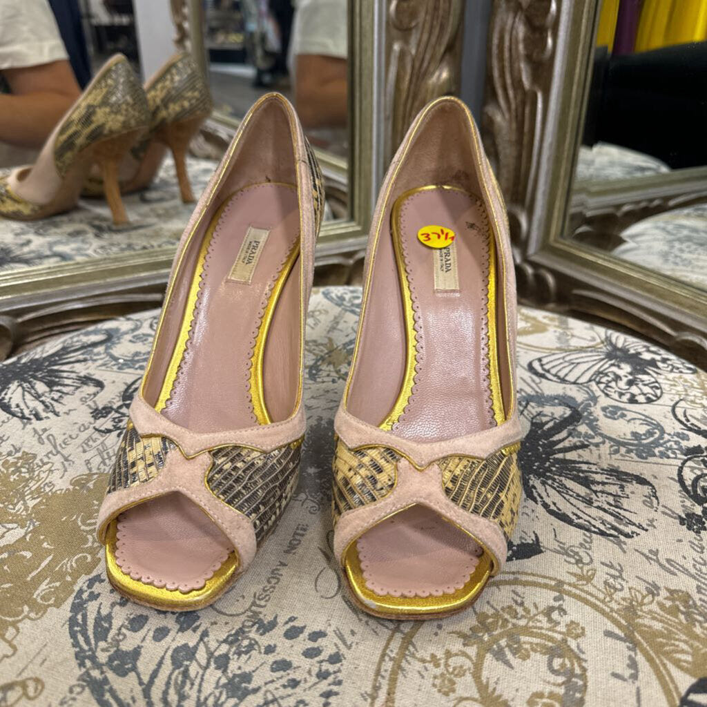 Prada Snakeskin Peep Heels SHOES 37.5