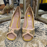 Load image into Gallery viewer, Prada Snakeskin Peep Heels SHOES 37.5
