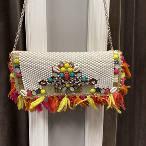 Lilly Pulitzer Beaded Tassel Clutch w Chain HANDBAGS M